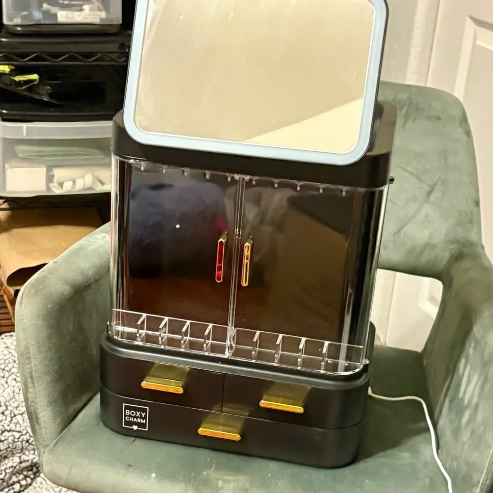 Black and Gold Makeup Organizer with Mirror and light